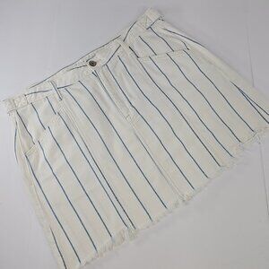 AMERICAN EAGLE White Blue SIZE 14 Regular Stripe Denim Jean Skirt Distressed Hem